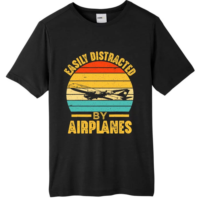 Easily Distracted By Airplanes Pilot Gifts Funny Aviation ChromaSoft Performance T-Shirt