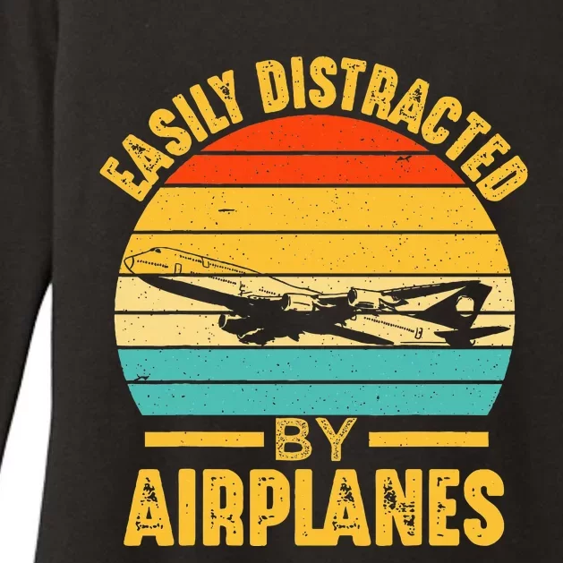 Easily Distracted By Airplanes Pilot Gifts Funny Aviation Womens CVC Long Sleeve Shirt