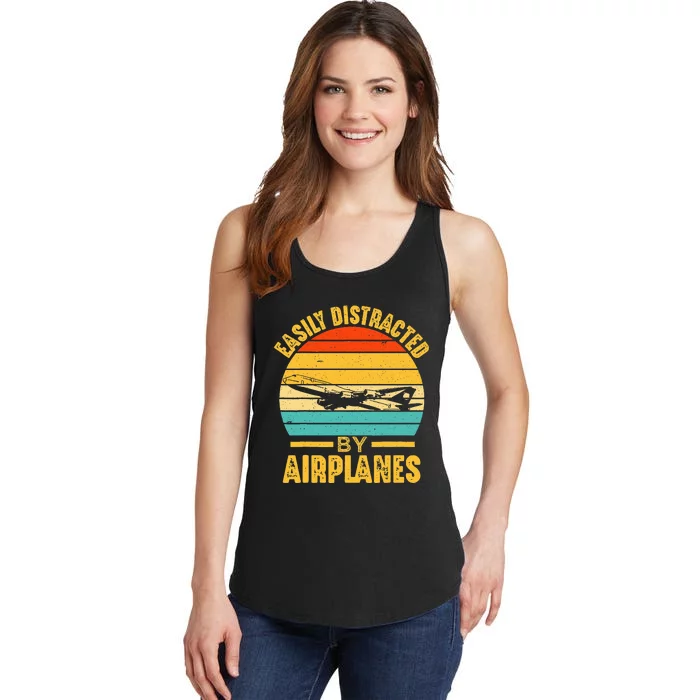 Easily Distracted By Airplanes Pilot Gifts Funny Aviation Ladies Essential Tank