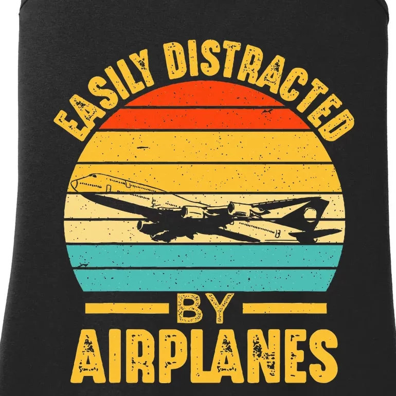 Easily Distracted By Airplanes Pilot Gifts Funny Aviation Ladies Essential Tank