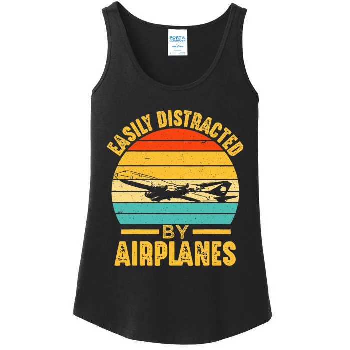 Easily Distracted By Airplanes Pilot Gifts Funny Aviation Ladies Essential Tank