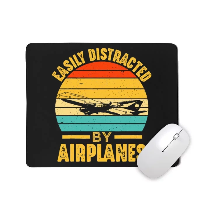 Easily Distracted By Airplanes Pilot Gifts Funny Aviation Mousepad