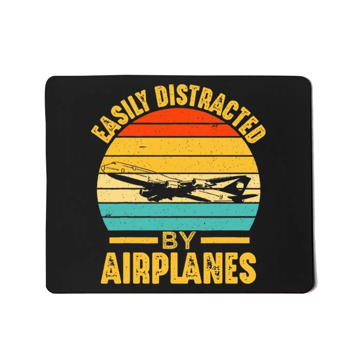 Easily Distracted By Airplanes Pilot Gifts Funny Aviation Mousepad