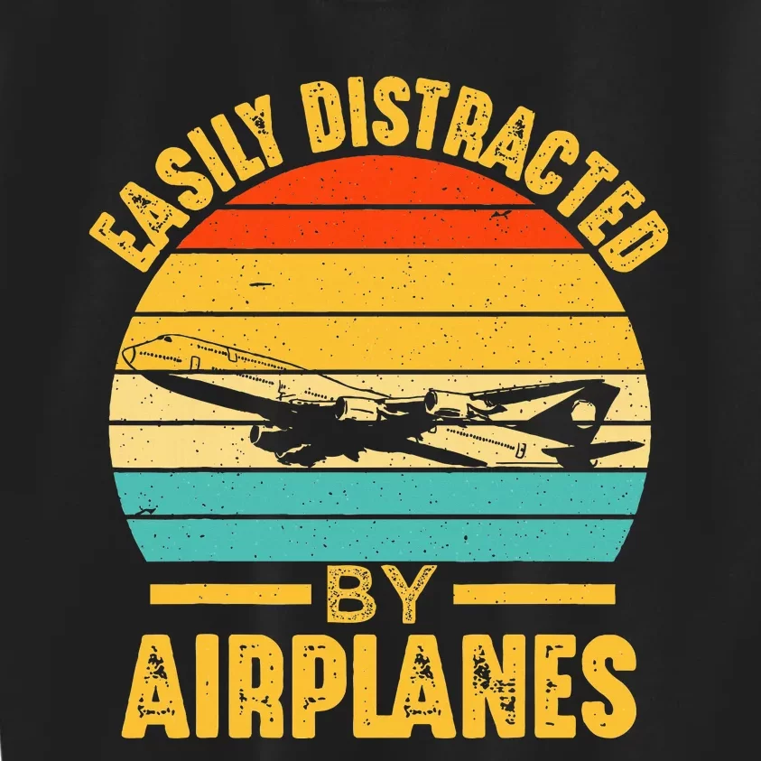 Easily Distracted By Airplanes Pilot Gifts Funny Aviation Kids Sweatshirt