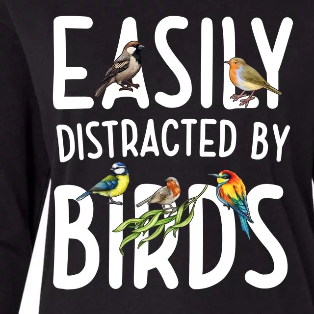 Easily Distracted By Birds Womens Cotton Relaxed Long Sleeve T-Shirt