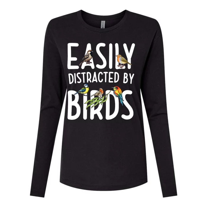 Easily Distracted By Birds Womens Cotton Relaxed Long Sleeve T-Shirt