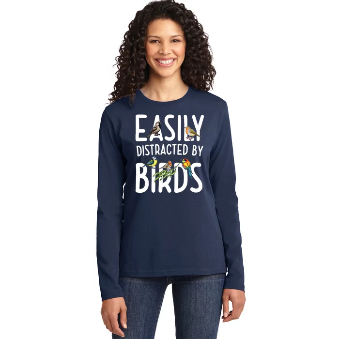 Easily Distracted By Birds Ladies Long Sleeve Shirt