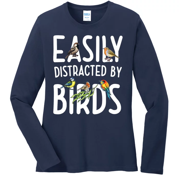 Easily Distracted By Birds Ladies Long Sleeve Shirt