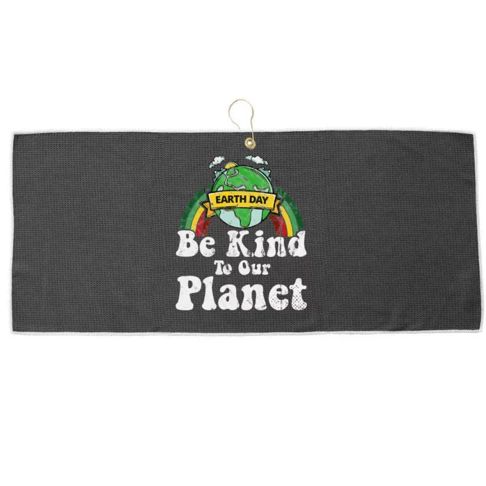 Earth Day Be Kind To Our Planet Retro Vintage Cute Earth Day Large Microfiber Waffle Golf Towel