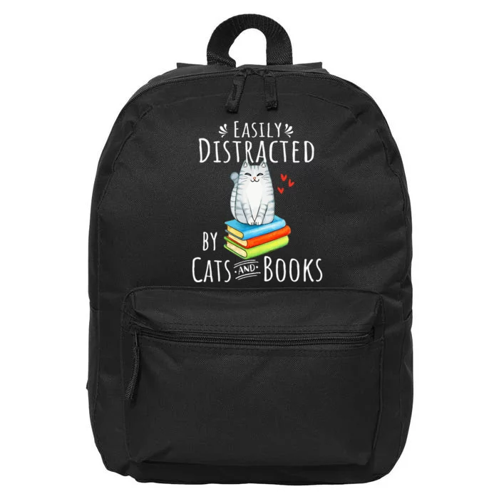 Easily Distracted By Cats And Books Funny Cat & Book Lover 16 in Basic Backpack