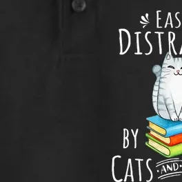 Easily Distracted By Cats And Books Funny Cat & Book Lover Dry Zone Grid Performance Polo