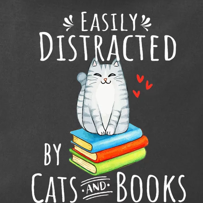 Easily Distracted By Cats And Books Funny Cat & Book Lover Zip Tote Bag