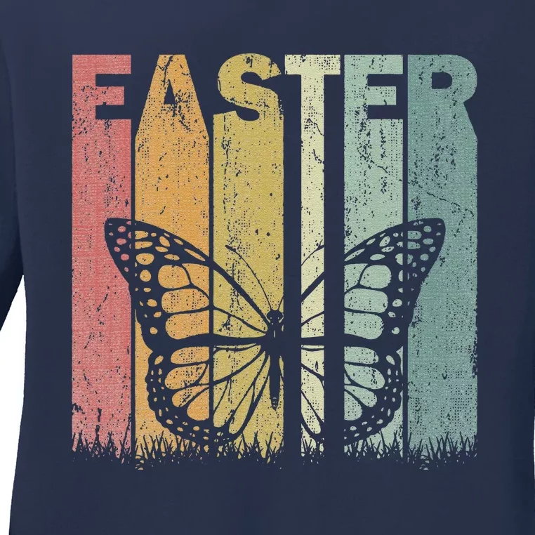 Easter Day Butterfly Retro Graphic Funny Easter Costume Ladies Long Sleeve Shirt