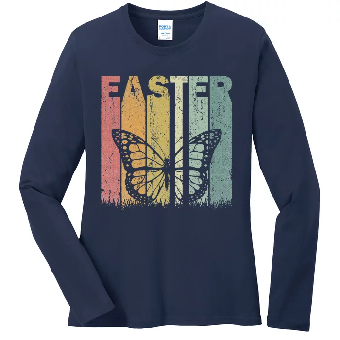 Easter Day Butterfly Retro Graphic Funny Easter Costume Ladies Long Sleeve Shirt