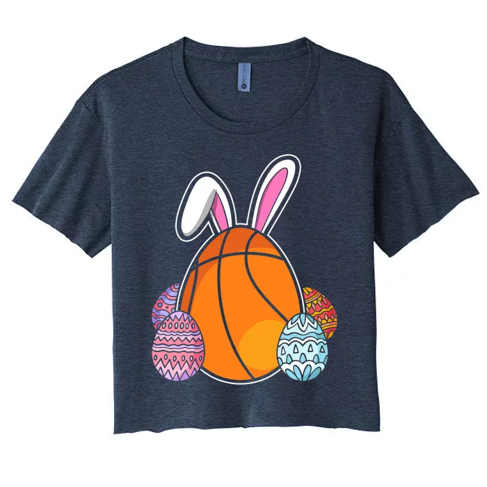 Easter Day Basketball Bunny Easter Eggs Women's Crop Top Tee