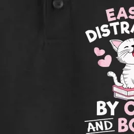 Easily Distracted By Cats And Books Cute Cat Book Lover Dry Zone Grid Performance Polo