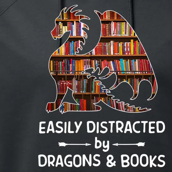 Easily Distracted By Dragons And Books Nerd Dragon Performance Fleece Hoodie