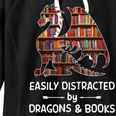 Easily Distracted By Dragons And Books Nerd Dragon Women's Fleece Hoodie