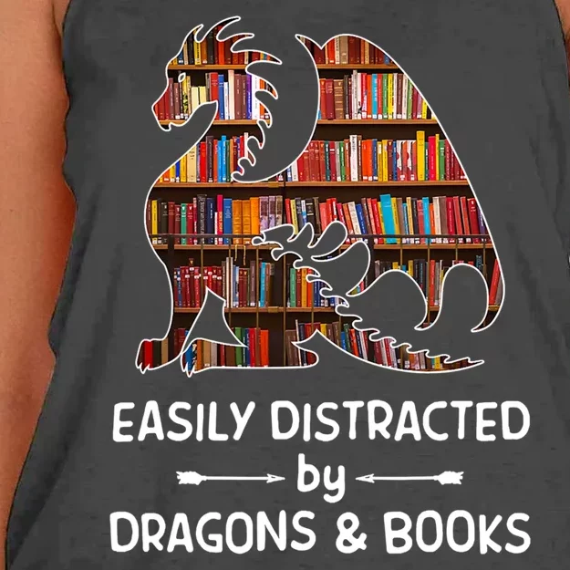 Easily Distracted By Dragons And Books Nerd Dragon Women's Knotted Racerback Tank