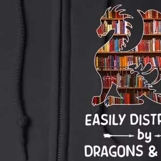 Easily Distracted By Dragons And Books Nerd Dragon Full Zip Hoodie