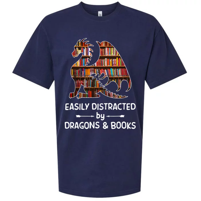 Easily Distracted By Dragons And Books Nerd Dragon Sueded Cloud Jersey T-Shirt