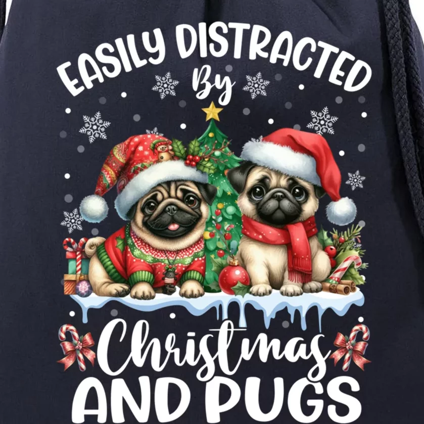 Easily Distracted By Christmas And Pug Dogs Santa Christmas Gift Drawstring Bag