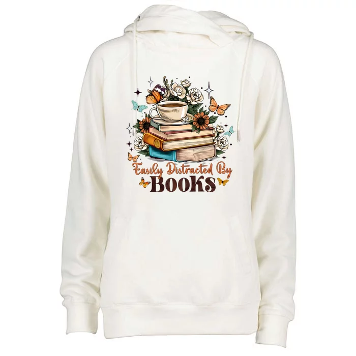 Easily Distracted By Books Bookworm Book Lover Womens Funnel Neck Pullover Hood