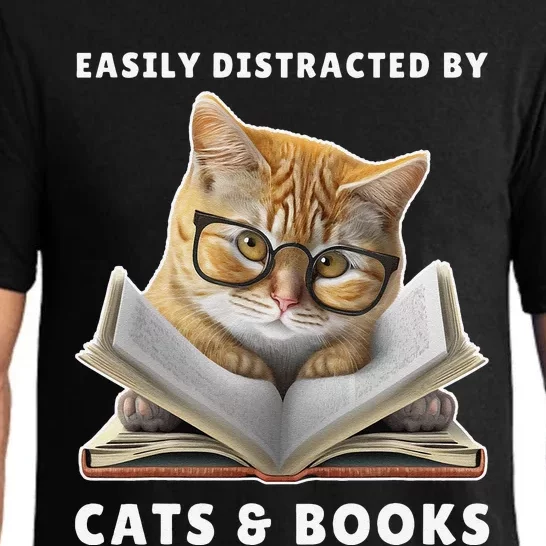 Easily Distracted By Cats And Books Cat Book Lover Club Pajama Set