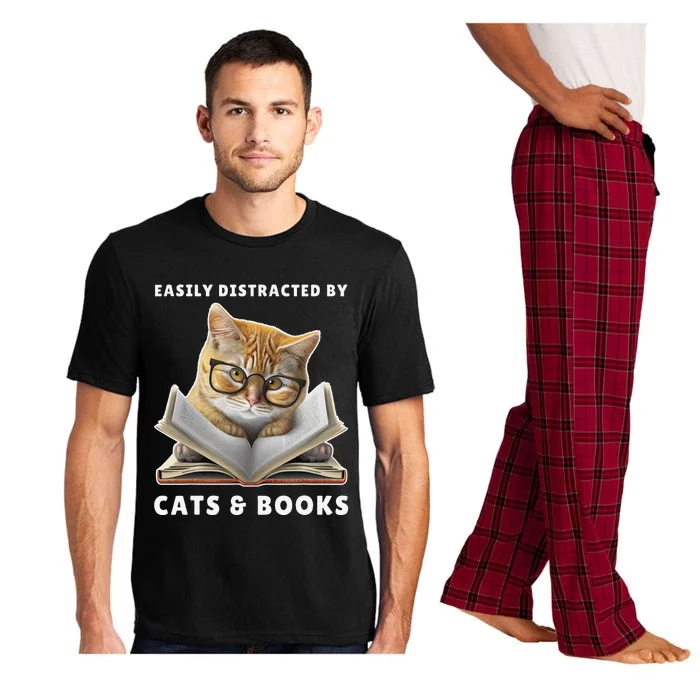 Easily Distracted By Cats And Books Cat Book Lover Club Pajama Set