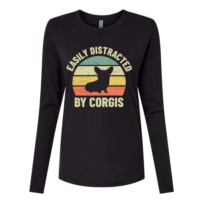 Easily Distracted By Corgis Gift Womens Cotton Relaxed Long Sleeve T-Shirt