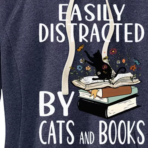 Easily Distracted By Cats And Books Funny Cat & Book Lover Women's Fleece Hoodie