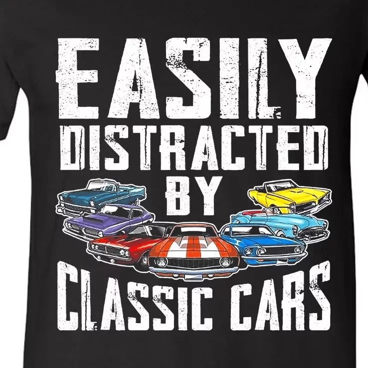 Easily Distracted By Classic Cars V-Neck T-Shirt