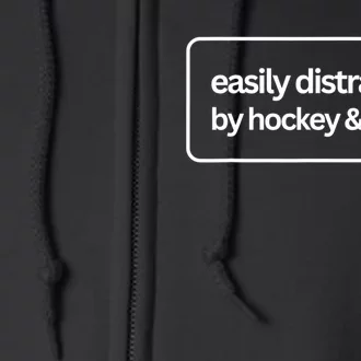 Easily Distracted By Hockey And Tacos Funny Hockey Players Full Zip Hoodie