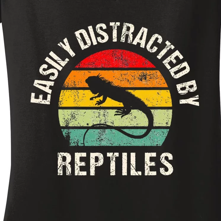 Easily Distracted By Reptiles Funny Reptile Lovers Women's V-Neck T-Shirt