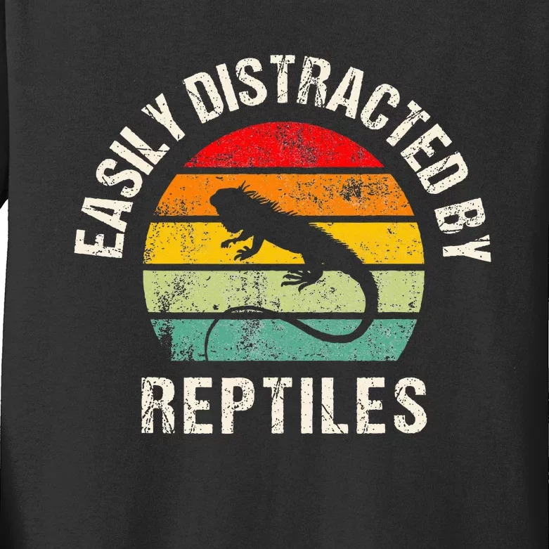 Easily Distracted By Reptiles Funny Reptile Lovers Kids Long Sleeve Shirt