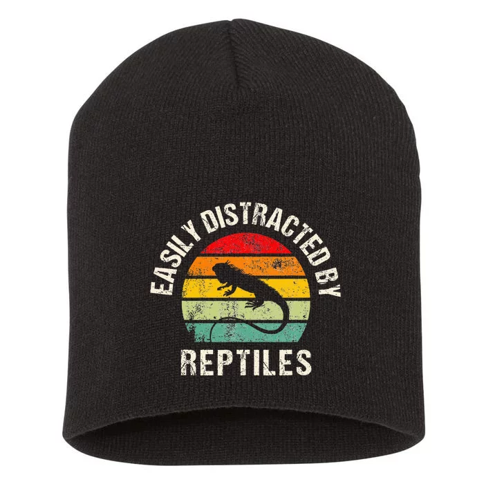 Easily Distracted By Reptiles Funny Reptile Lovers Short Acrylic Beanie