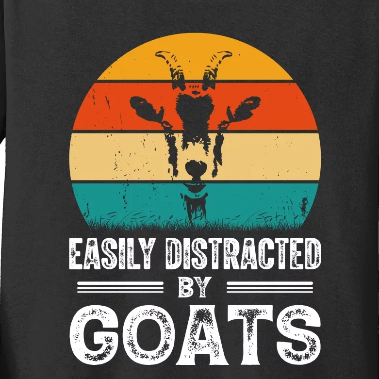 Easily Distracted By Goat Funny Goat Kids Long Sleeve Shirt