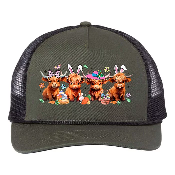 Easter Day Baby Highland Cow Retro Rope Trucker Hat Cap