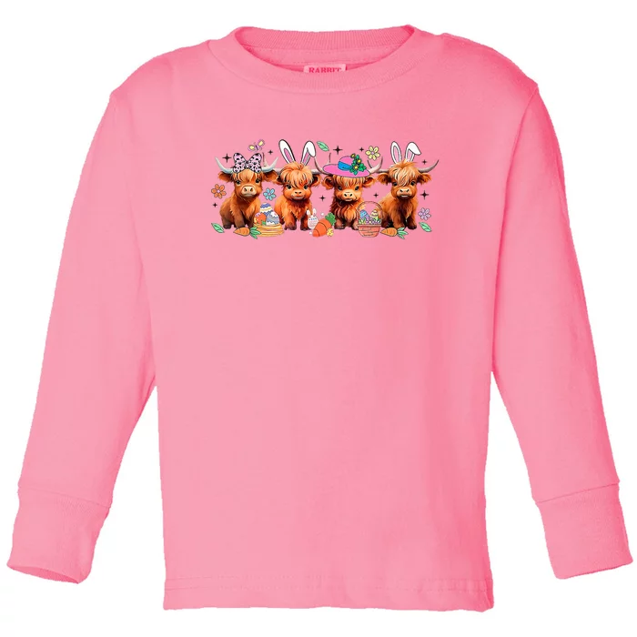 Easter Day Baby Highland Cow Toddler Long Sleeve Shirt