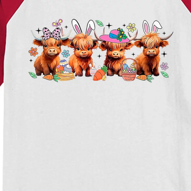 Easter Day Baby Highland Cow Kids Colorblock Raglan Jersey