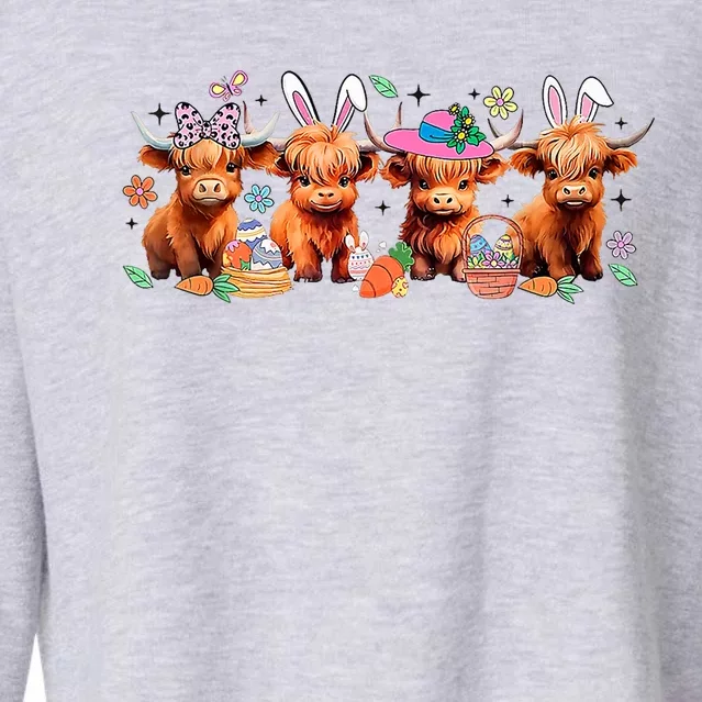 Easter Day Baby Highland Cow Cropped Pullover Crew