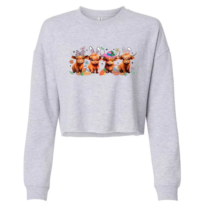 Easter Day Baby Highland Cow Cropped Pullover Crew