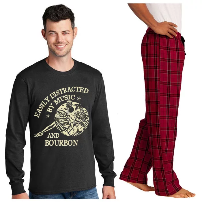 Easily Distracted By Music And Bourbon Skeleton Long Sleeve Pajama Set