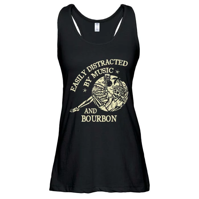 Easily Distracted By Music And Bourbon Skeleton Ladies Essential Flowy Tank