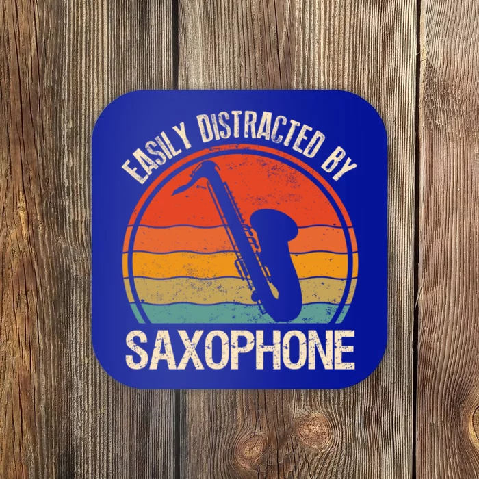 Easily Distracted By Saxophone Player Retro Vintage Funny Gift Coaster