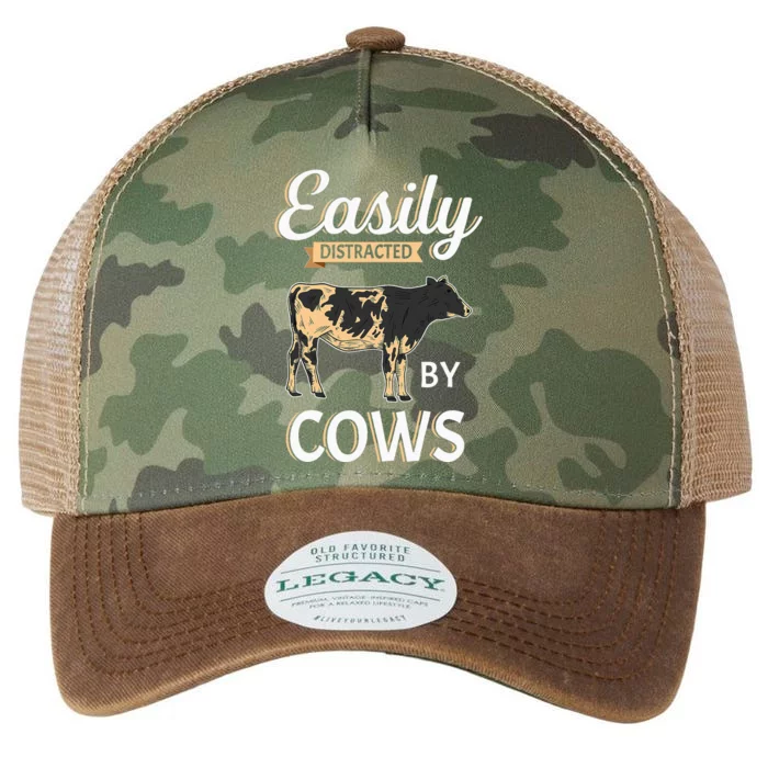 Easily Distracted By Cows Cattle funny Farmer Legacy Tie Dye Trucker Hat