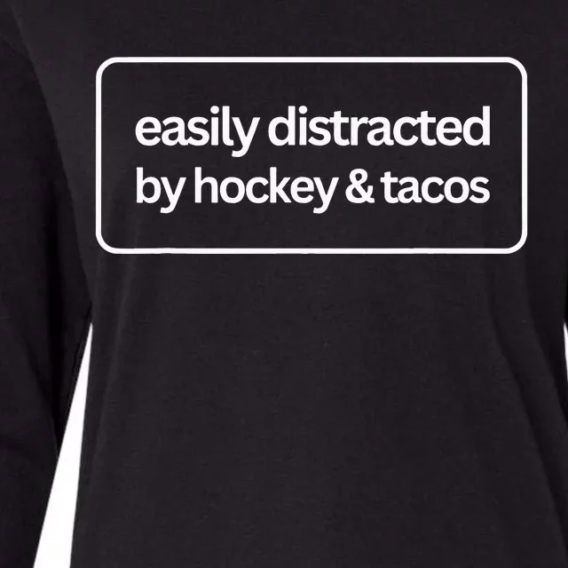 Easily Distracted by Hockey And Tacos Funny Hockey Players Womens Cotton Relaxed Long Sleeve T-Shirt