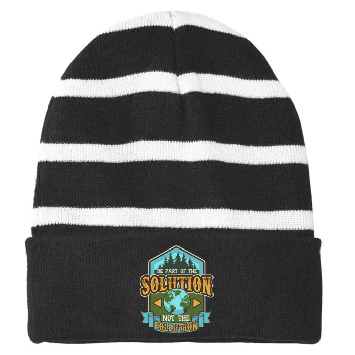 Earth Day Be The Solution Cute Vintage Recycling Striped Beanie with Solid Band