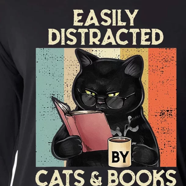 Easily Distracted By Cats And Books For Cat Lovers Cooling Performance Long Sleeve Crew