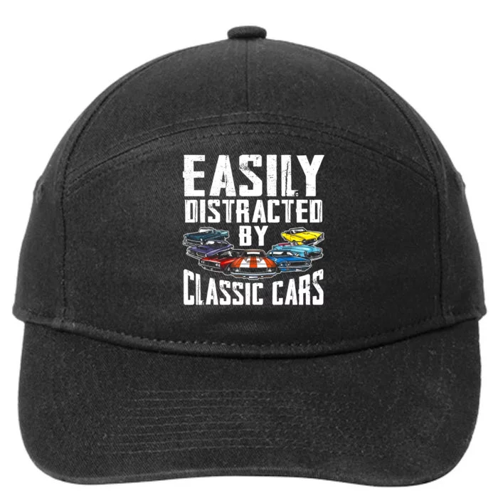 Easily Distracted By Classic Cars 7-Panel Snapback Hat